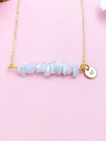 Blue Lace Agate Necklace, Gold Necklace, Natural Blue Lace Agate Gemstone Jewelry, N6122