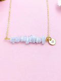 Blue Lace Agate Necklace, Gold Necklace, Natural Blue Lace Agate Gemstone Jewelry, N6122