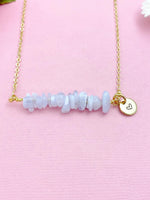 Blue Lace Agate Necklace, Gold Necklace, Natural Blue Lace Agate Gemstone Jewelry, N6122