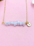 Blue Lace Agate Necklace, Gold Necklace, Natural Blue Lace Agate Gemstone Jewelry, N6122