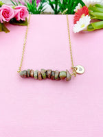 Unakite Necklace, Gold Necklace, Natural Unakite Gemstone Jewelry, N6125