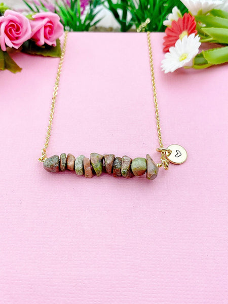 Unakite Necklace, Gold Necklace, Natural Unakite Gemstone Jewelry, N6125