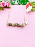 Unakite Necklace, Gold Necklace, Natural Unakite Gemstone Jewelry, N6125
