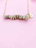 Unakite Necklace, Gold Necklace, Natural Unakite Gemstone Jewelry, N6125