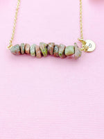 Unakite Necklace, Gold Necklace, Natural Unakite Gemstone Jewelry, N6125