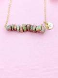 Unakite Necklace, Gold Necklace, Natural Unakite Gemstone Jewelry, N6125