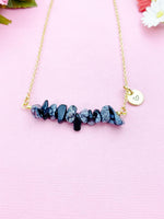 Snowflake Obsidian Necklace, Gold Necklace, Natural Snowflake Obsidian Gemstone Jewelry, N6128