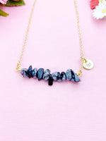 Snowflake Obsidian Necklace, Gold Necklace, Natural Snowflake Obsidian Gemstone Jewelry, N6128