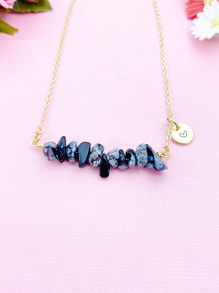 Snowflake Obsidian Necklace, Gold Necklace, Natural Snowflake Obsidian Gemstone Jewelry, N6128