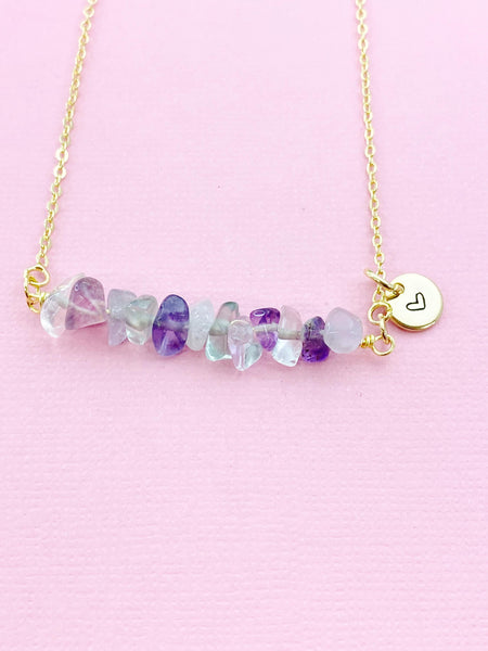Fluorite Necklace, Gold Necklace, Natural Fluorite Gemstone Jewelry, N6131