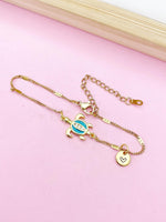 Sea Turtle Bracelet, Gold Natural, Blue, N6135A