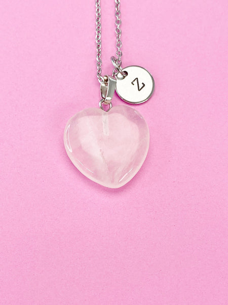 Quartz  Necklace, Heart Natural Quartz Pendants, Personized Initial Necklace, N6136