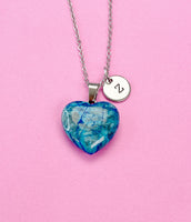 Agate Necklace, Heart Natural Agate Pendants, Personized Initial Necklace, N6137