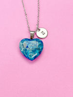 Agate Necklace, Heart Natural Agate Pendants, Personized Initial Necklace, N6137