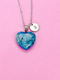 Agate Necklace, Heart Natural Agate Pendants, Personized Initial Necklace, N6137