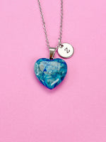 Agate Necklace, Heart Natural Agate Pendants, Personized Initial Necklace, N6137