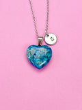 Agate Necklace, Heart Natural Agate Pendants, Personized Initial Necklace, N6137