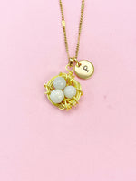 Gold or Silver Handmade Jade Bird Nest Wire Wrap Charm Necklace, Shell Pearl Jewelry, N6138