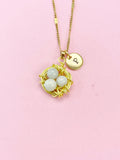 Gold or Silver Handmade Jade Bird Nest Wire Wrap Charm Necklace, Shell Pearl Jewelry, N6138