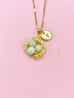Gold or Silver Handmade Jade Bird Nest Wire Wrap Charm Necklace, Shell Pearl Jewelry, N6138
