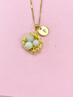 Gold or Silver Handmade Jade Bird Nest Wire Wrap Charm Necklace, Shell Pearl Jewelry, N6138
