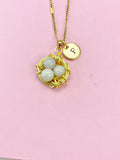 Gold or Silver Handmade Jade Bird Nest Wire Wrap Charm Necklace, Shell Pearl Jewelry, N6138