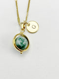 Green Spot Jasper Necklace, Natural Green Spot Jasper Gemstone Jewelry, Gold Necklace, N6140
