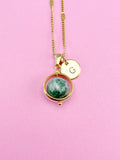 Green Spot Jasper Necklace, Natural Green Spot Jasper Gemstone Jewelry, Gold Necklace, N6140
