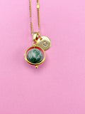 Green Spot Jasper Necklace, Natural Green Spot Jasper Gemstone Jewelry, Gold Necklace, N6140