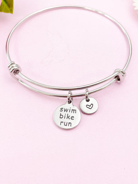 Swim Bike Run Charm Bracelet,  Gift, Triathlon Gifts, N6145