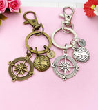 Compass Globe World Charm Keychain ,Silver or Bronze Optional , N1123A