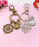 Compass Globe World Charm Keychain ,Silver or Bronze Optional , N1123A