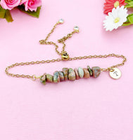 Unakite Bracelet, Silver or Gold Natural Unakite Gemstone Jewelry, N6125B