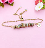 Unakite Bracelet, Silver or Gold Natural Unakite Gemstone Jewelry, N6125B