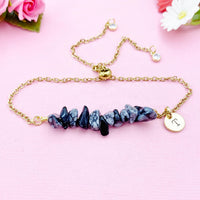 Snowflake Obsidian Bracelet, Silver or Gold Natural Snowflake Obsidian Gemstone Jewelry, N6128B