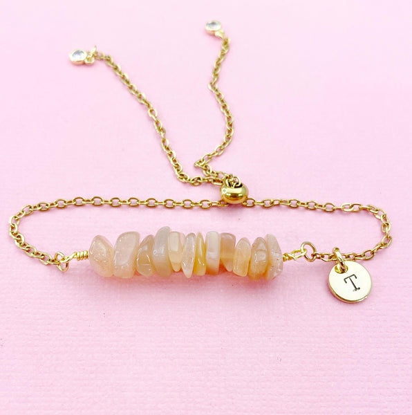 Sunstone Bracelet, Silver or Gold, Natural Sunstone Gemstone Jewelry, N6130B