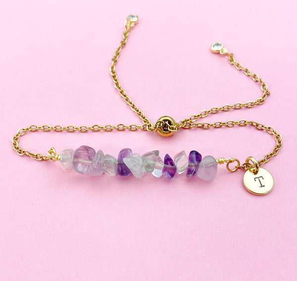 Fluorite Bracelet, Silver or Gold, Natural Fluorite Gemstone Jewelry, N6131B