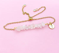 Rose Quartz Bracelet, Silver or Gold Natural Rose Quartz Gemstone Jewelry, N6133B