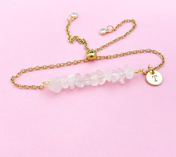 Rose Quartz Bracelet, Silver or Gold Natural Rose Quartz Gemstone Jewelry, N6133B