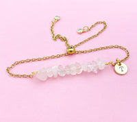 Rose Quartz Bracelet, Silver or Gold Natural Rose Quartz Gemstone Jewelry, N6133B