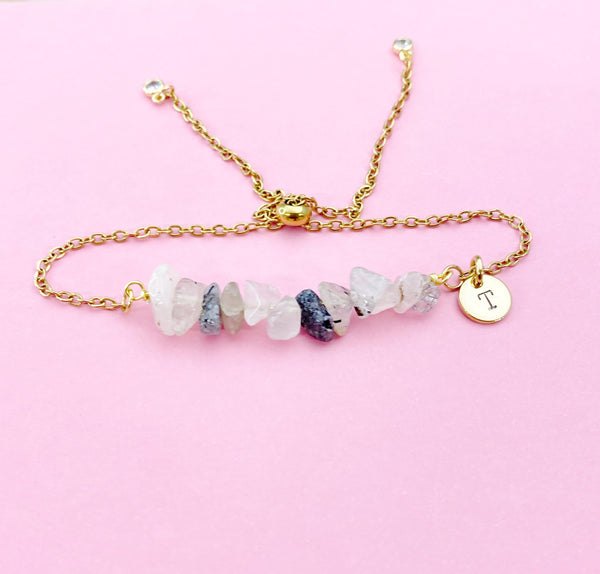 Rutilated Quartz Bracelet, Silver or Gold Natural Rutilated Quartz Gemstone Jewelry, N6134B