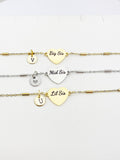 Big Sis Mid Sis Lil Sis Bracelet, Heart, Big Sister Middle Sister Little Sister Bracelet, Sisters Jewelry, Sister Gift, D561
