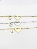 Big Sis Mid Sis Lil Sis Bracelet, Heart, Big Sister Middle Sister Little Sister Bracelet, Sisters Jewelry, Sister Gift, D561