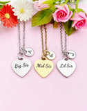 Big Sis Mid Sis Lil Sis Necklace, Heart, Big Sister Middle Sister Little Sister, Sisters Jewelry, Sister Gift, D569