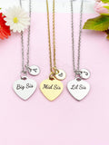 Big Sis Mid Sis Lil Sis Necklace, Heart, Big Sister Middle Sister Little Sister, Sisters Jewelry, Sister Gift, D569