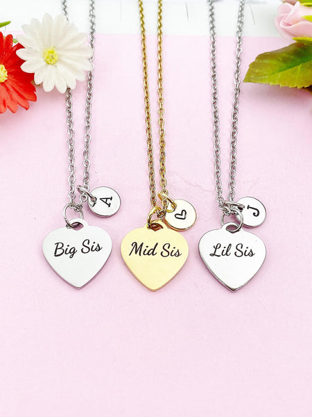 Big Sis Mid Sis Lil Sis Necklace, Heart, Big Sister Middle Sister Little Sister, Sisters Jewelry, Sister Gift, D569