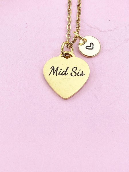 Mid Sis Necklace, Heart, Big Sister Middle Sister Little Sister, Sisters Jewelry, Sister Gift, D571