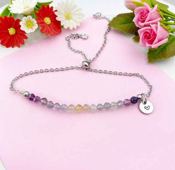 Fluorite Bolo Bracelet, Natural Gemstone Jewelry, Silver Bracelet, Personalized Customized Gifts, N4277A