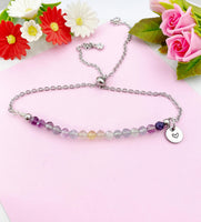 Fluorite Bolo Bracelet, Natural Gemstone Jewelry, Silver Bracelet, Personalized Customized Gifts, N4277A