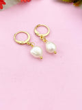 Gold Natural Pearl Potato Charm Earrings, Yellow, N5964